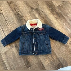 Boys youth kids 3T Denim Sherpa Lined Collar Gap Jacket Moto Club SF CA EUC